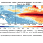 Mapa NOAA de anomalías de temperatura superficial del mar en el Pacífico durante septiembre de 2026